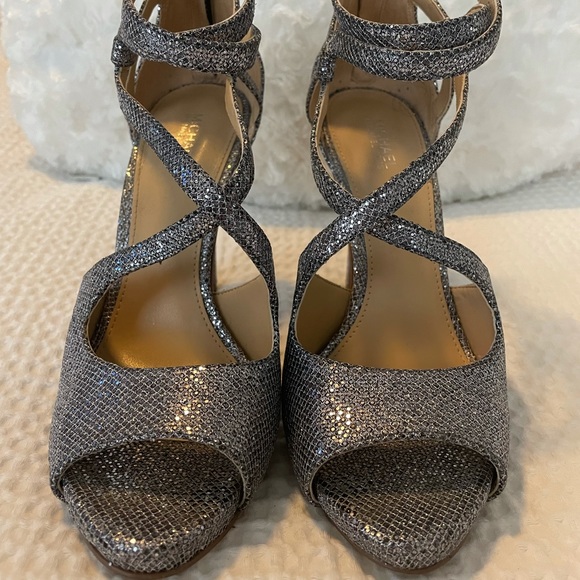 Michael Kors Gray Metallic Strappy Heels - Picture 2 of 5
